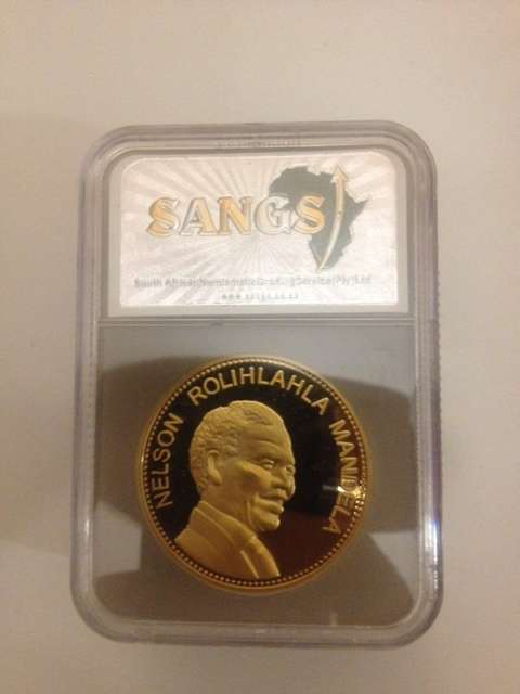 SANGS Nelson Rolihlahla Mandela Gold Clad Coin NEW