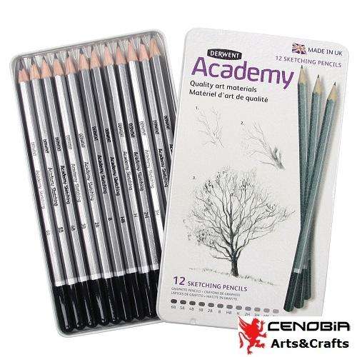 Derwent Academy Sketching Pencils, 12 Degrees of Hardness Metal Tin, 12 Count (2301946)