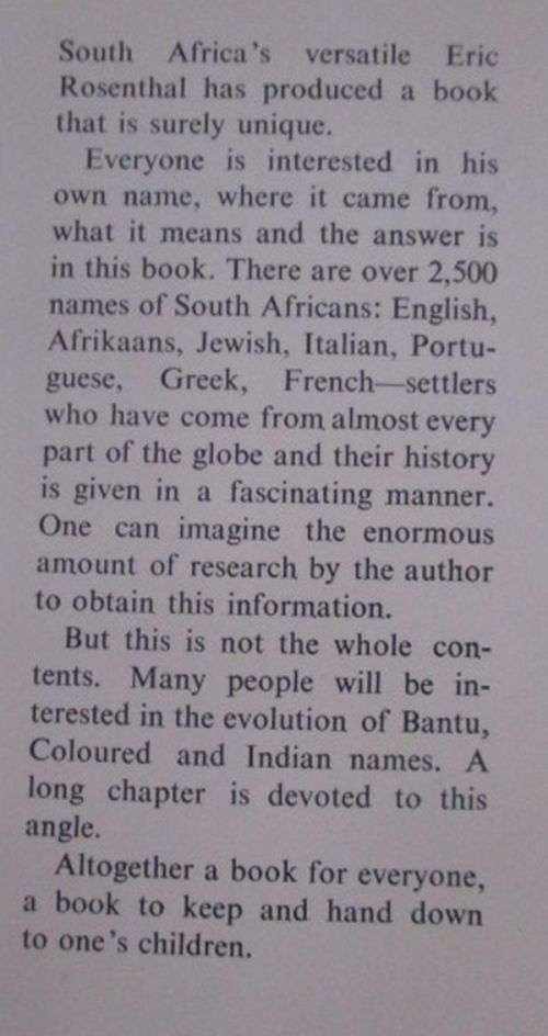 SOUTH AFRICAN SURNAMES By Eric Rosenthal
