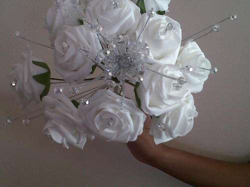 BRIDAL BOUQUET - ARTIFICIAL ROSES AND CRYSTAL BEADS
