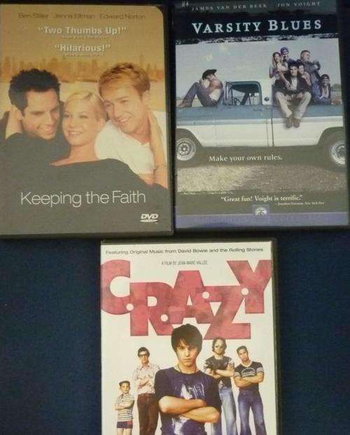 THREE DVD'S - VARSITY BLUES; CRAZY; KEEPING THE FAITH - REGION 1