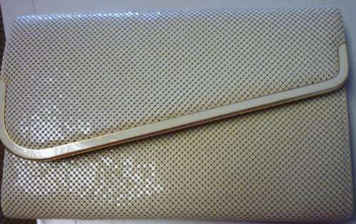 VINTAGE EVENING CLUTCH CHAIN MAIL BAG - CREAM