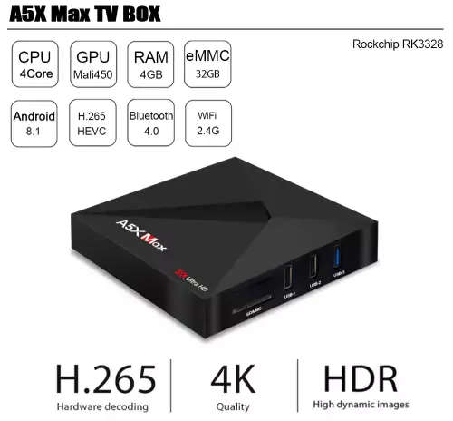 A5X Max Android 8.1 TV Box (4GB RAM/ 32GB ROM) **+ FREE Wireless Mini Keyboard !! **DSTV Now,Netflix