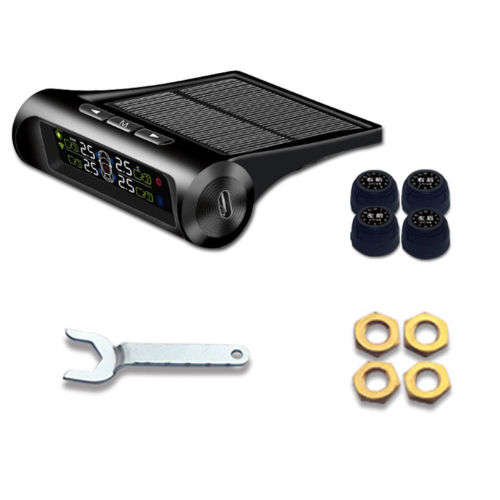 Wireless Solar Car Tire Pressure Monitoring System DIY TPMS with 4 External Sensors Bar/PSI Unit