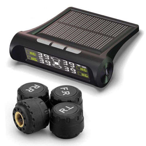 Wireless Solar Car Tire Pressure Monitoring System DIY TPMS with 4 External Sensors Bar/PSI Unit