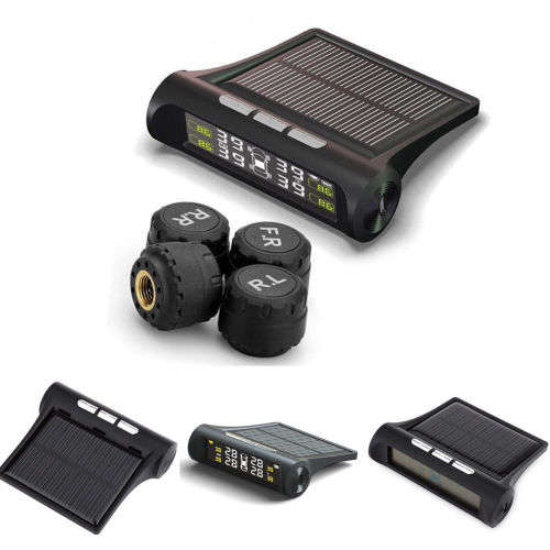 Wireless Solar Car Tire Pressure Monitoring System DIY TPMS with 4 External Sensors Bar/PSI Unit