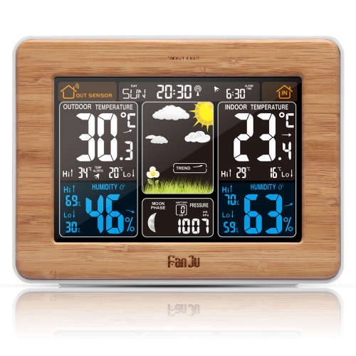 FanJu FJ3378 Weather Station Indoor Outdoor Temperature USB Charger/ Humidity / Moon phase