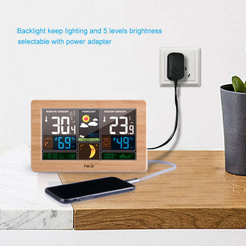 FanJu FJ3378 Weather Station Indoor Outdoor Temperature USB Charger/ Humidity / Moon phase