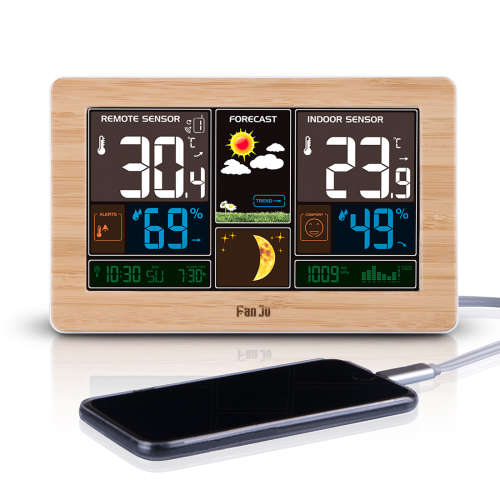 FanJu FJ3378 Weather Station Indoor Outdoor Temperature USB Charger/ Humidity / Moon phase