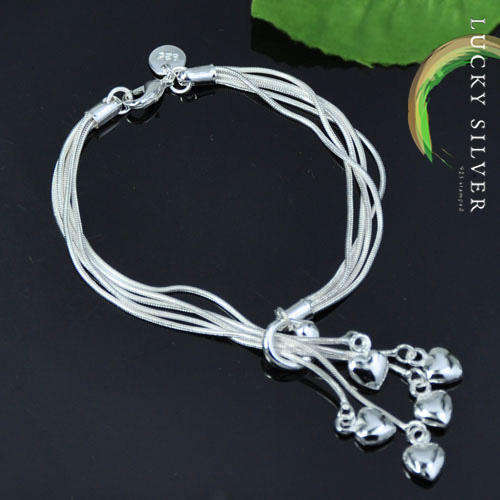 Silver 5-row Lariat Heart Bracelet - (Delivery 3 - 5 Days)