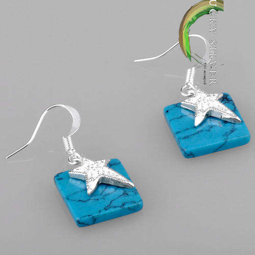 Silver Star Earrings Containing Turquoise Gemstones  - (Delivery 3 - 5 Days)