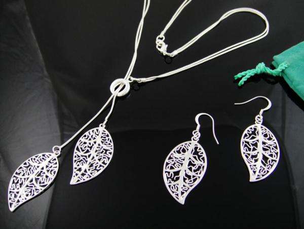sterling  Silver-filled  Weave Leaf Lariat Necklace & Earrings Set LOCAL STOCK QUICK DELIVERY