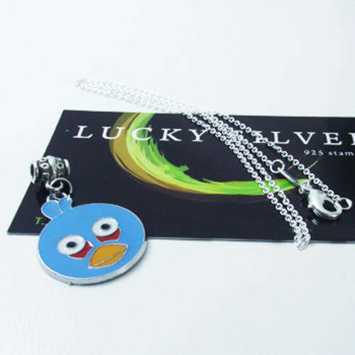 Blue Angry Birds Pendant & Silver Necklace