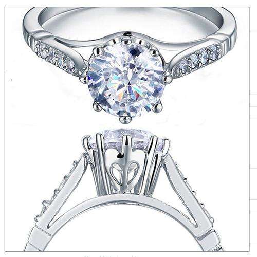 SOLID .925 STERLING SILVER  WEDDING PROMISE ENGAGEMENT RING W SIMULATED ROUND CUT  DIAMOND