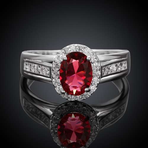 Fantastic price!! Sterling Silver - filled Ruby Ring with simulated diamonds at LOW LOW price