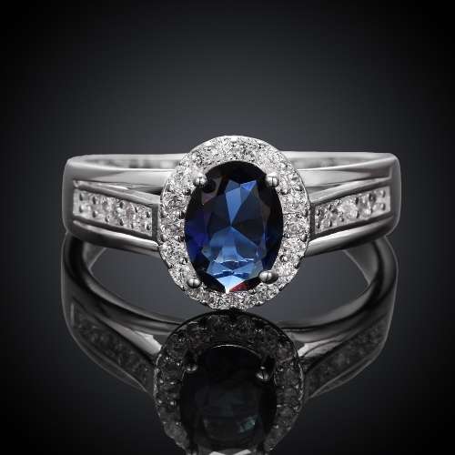 Fantastic price!! Sterling Silver - filled Sapphire Ring with simulated diamonds at LOW LOW price