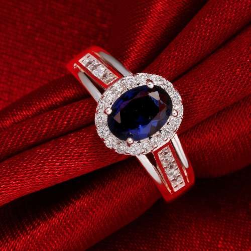 Fantastic price!! Sterling Silver - filled Sapphire Ring with simulated diamonds at LOW LOW price