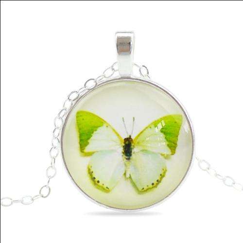 Fantastic price!! Silver - filled Butterfly glass pendant  necklace at LOW LOW price
