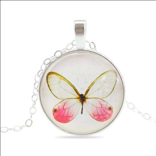 Fantastic price!! Silver - filled Butterfly glass pendant  necklace at LOW LOW price