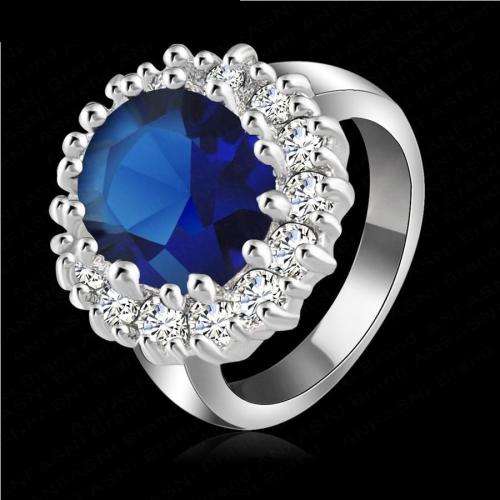 Fantastic price!! Sterling Silver - filled Sapphire Princess Kate Ring with simulated diamonds