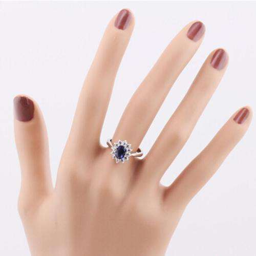 Fantastic price!! Sterling Silver - filled Sapphire Princess Kate Ring with simulated diamonds