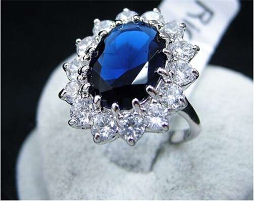 Fantastic price!! Sterling Silver - filled Sapphire Princess Kate Ring with simulated diamonds