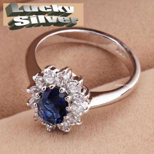 Fantastic price!! Sterling Silver - filled Sapphire Princess Kate Ring with simulated diamonds
