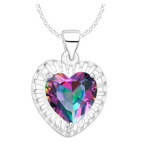 Fantastic price!! Sterling Silver - filled heart Necklace with simulated mystic topaz at LOW price
