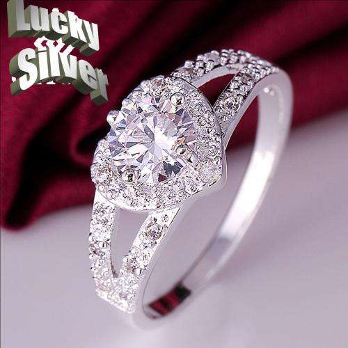 STERLING SILVER FILLED HEART RING WITH SIMULATED DIAMONDS