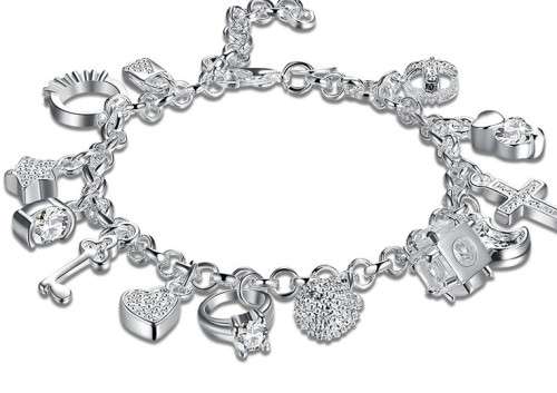 Fantastic price!! Sterling Silver - filled  Charm Bracelet  with detail at LOW LOW price
