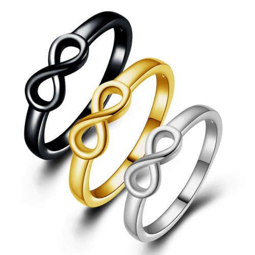 Fantastic price!!  Sterling Silver - filled Infinity Ring sizes 6 - 10 in black gold and silver