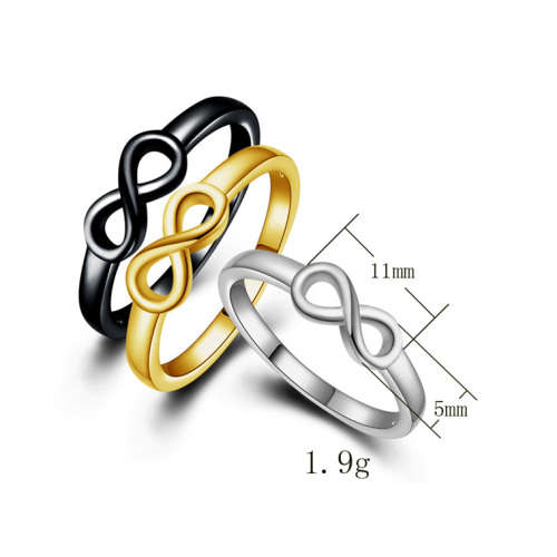 Fantastic price!!  Sterling Silver - filled Infinity Ring sizes 6 - 10 in black gold and silver