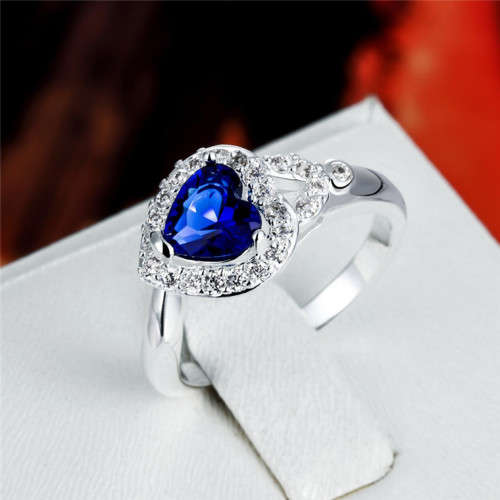 Fantastic price!! Sterling Silver - filled Sapphire Heart Ring simulated diamonds Rose Gold #8