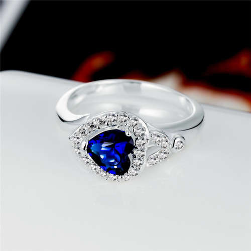 Fantastic price!! Sterling Silver - filled Sapphire Heart Ring simulated diamonds Rose Gold #8