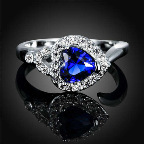 Fantastic price!! Sterling Silver - filled Sapphire Heart Ring simulated diamonds Rose Gold #8