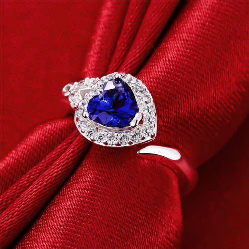 Fantastic price!! Sterling Silver - filled Sapphire Heart Ring simulated diamonds Rose Gold #8