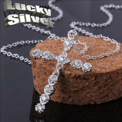 Fantastic price!! Sterling Silver - filled Cross necklace with simulated diamonds at LOW LOW price