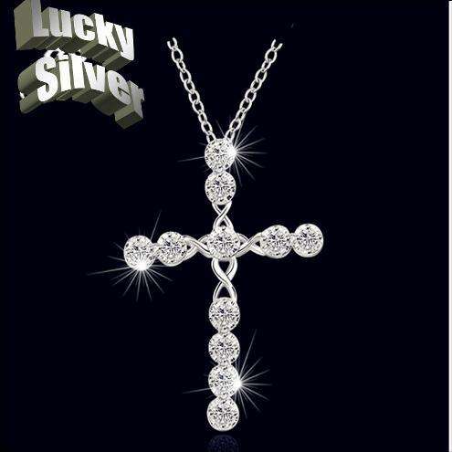 Fantastic price!! Sterling Silver - filled Cross necklace with simulated diamonds at LOW LOW price