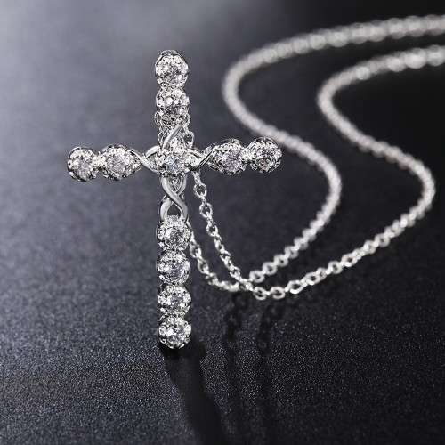 Fantastic price!! Sterling Silver - filled Cross necklace with simulated diamonds at LOW LOW price
