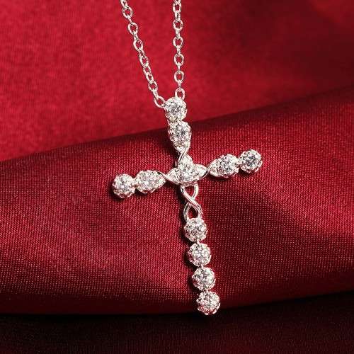 Fantastic price!! Sterling Silver - filled Cross necklace with simulated diamonds at LOW LOW price