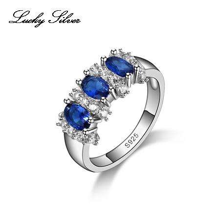 Fantastic price!! Sterling Silver - filled Sapphire 3 stone Ring with simulated diamonds Sizes 6-9