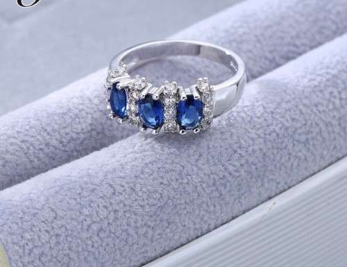 Fantastic price!! Sterling Silver - filled Sapphire 3 stone Ring with simulated diamonds Sizes 6-9