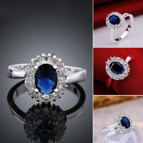 Sterling Silver - filled Ring with simulated diamonds size 8 LOCAL STOCK