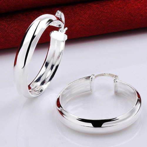 Silver Designer Large Round Hoop Earrings