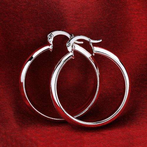 Silver Designer Large Round Hoop Earrings