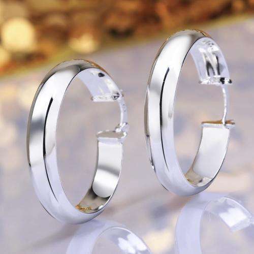 Silver Designer Large Round Hoop Earrings