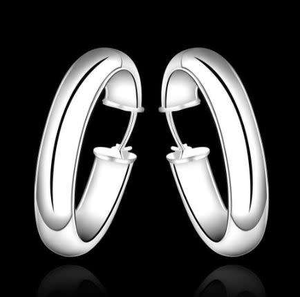 Silver Designer Large Round Hoop Earrings