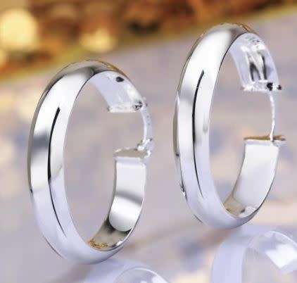 Silver Designer Large Round Hoop Earrings