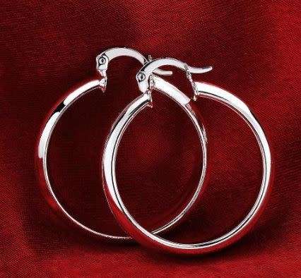 Silver Designer Large Round Hoop Earrings