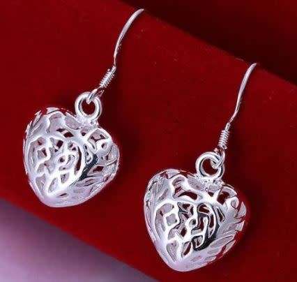 Silver Designer 3D heart Earrings Filigree
